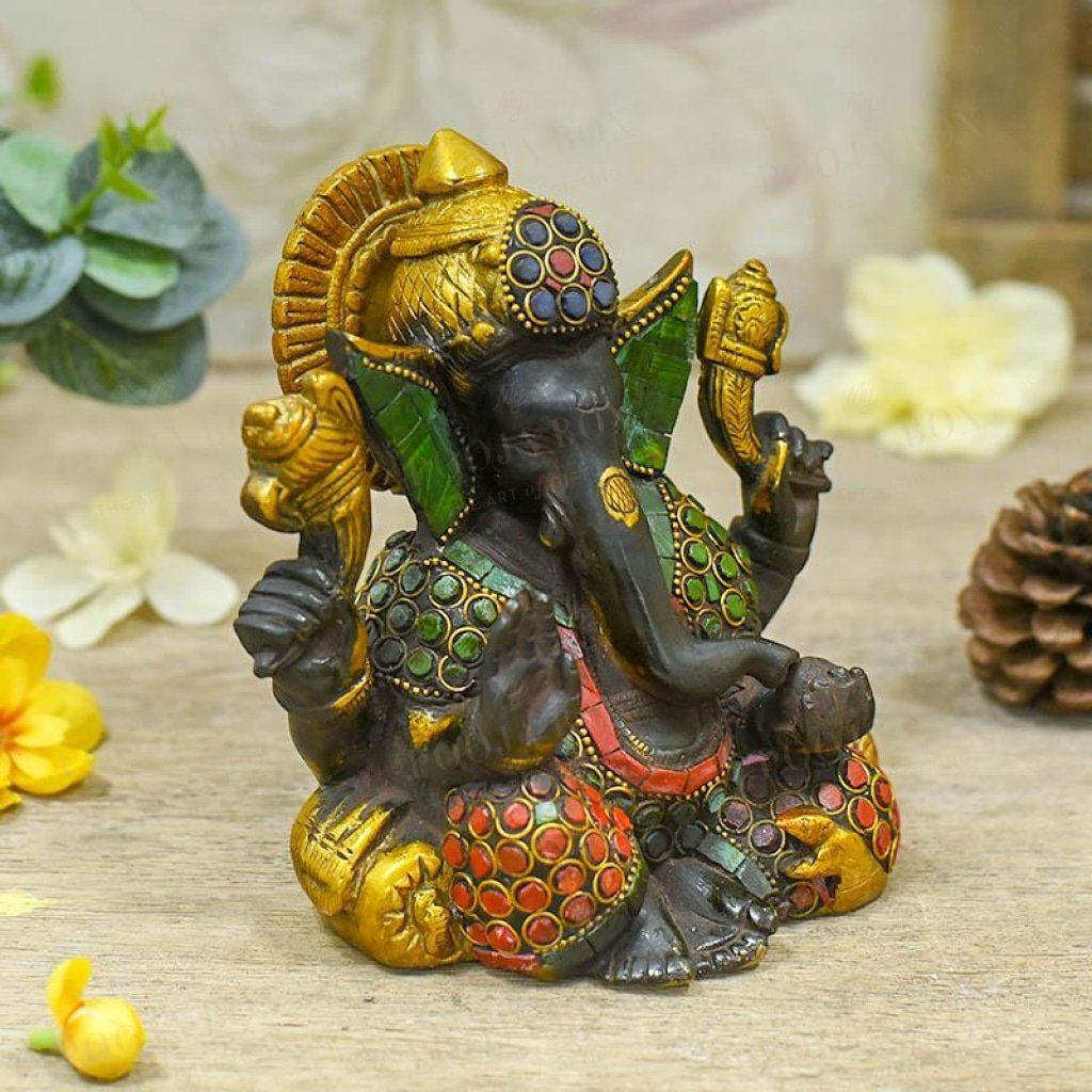Ornate Multicolour Brass Ganesh Idol Idol