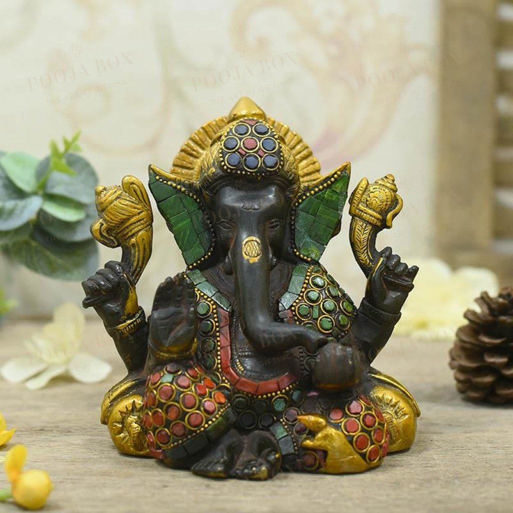 Ornate Multicolour Brass Ganesh Idol Idol