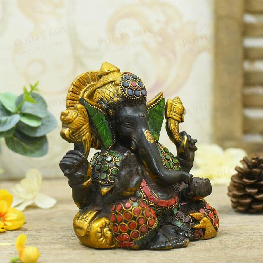 Ornate Multicolour Brass Ganesh Idol Idol