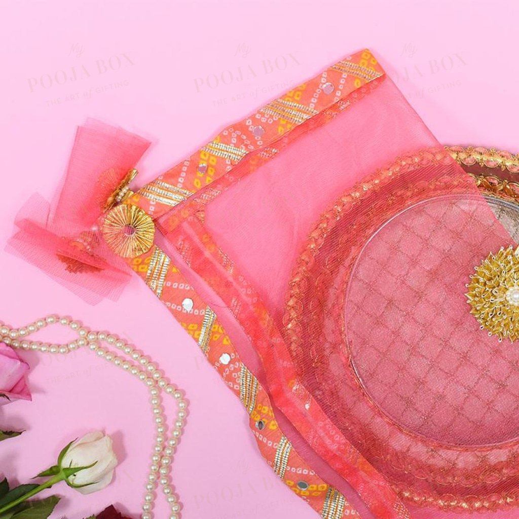 Pastel Peach Jaipuri Thali Cover