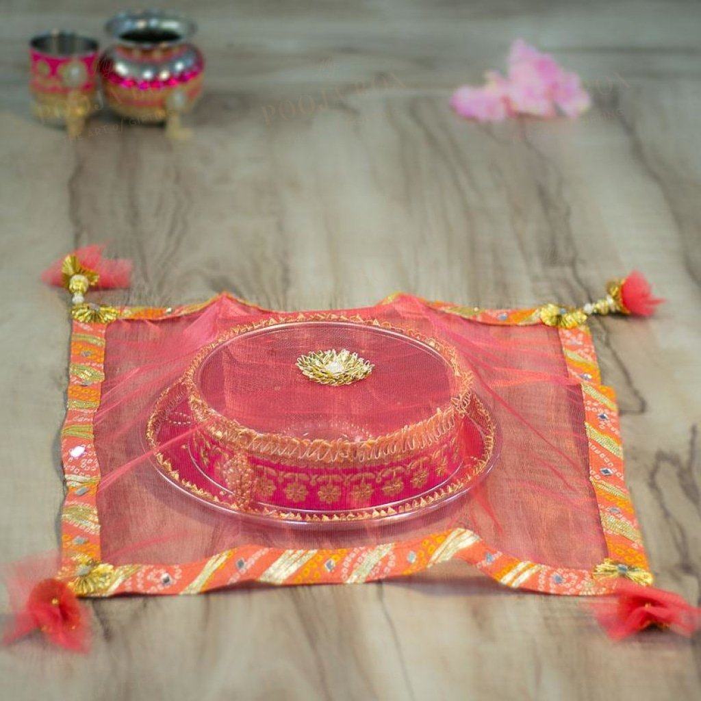 Pastel Peach Jaipuri Thali Cover