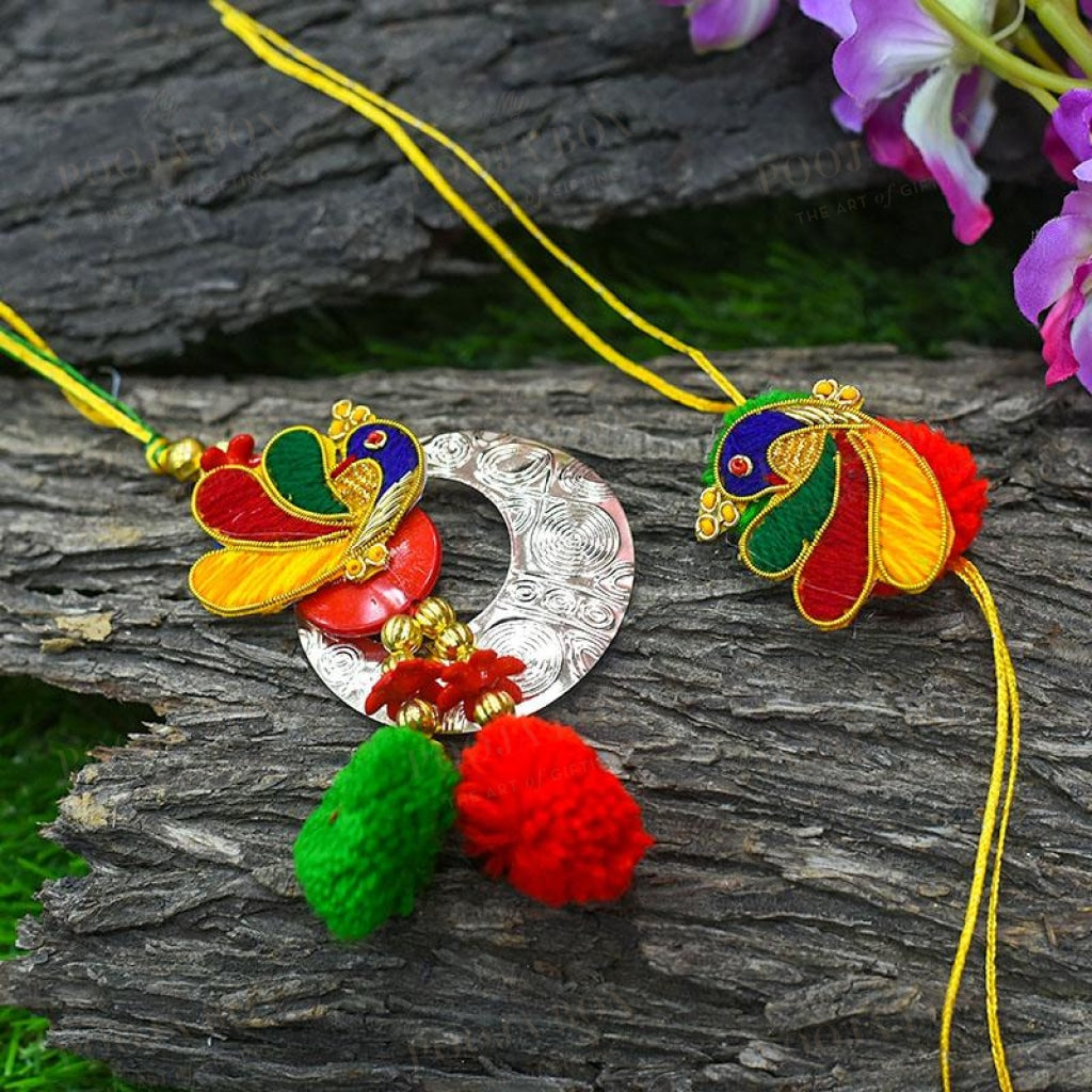 Pretty Handmade Resham Dhaga Bhaiya Bhabhi Rakhi