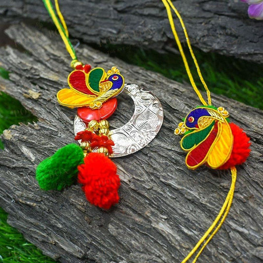 Pretty Handmade Resham Dhaga Bhaiya Bhabhi Rakhi