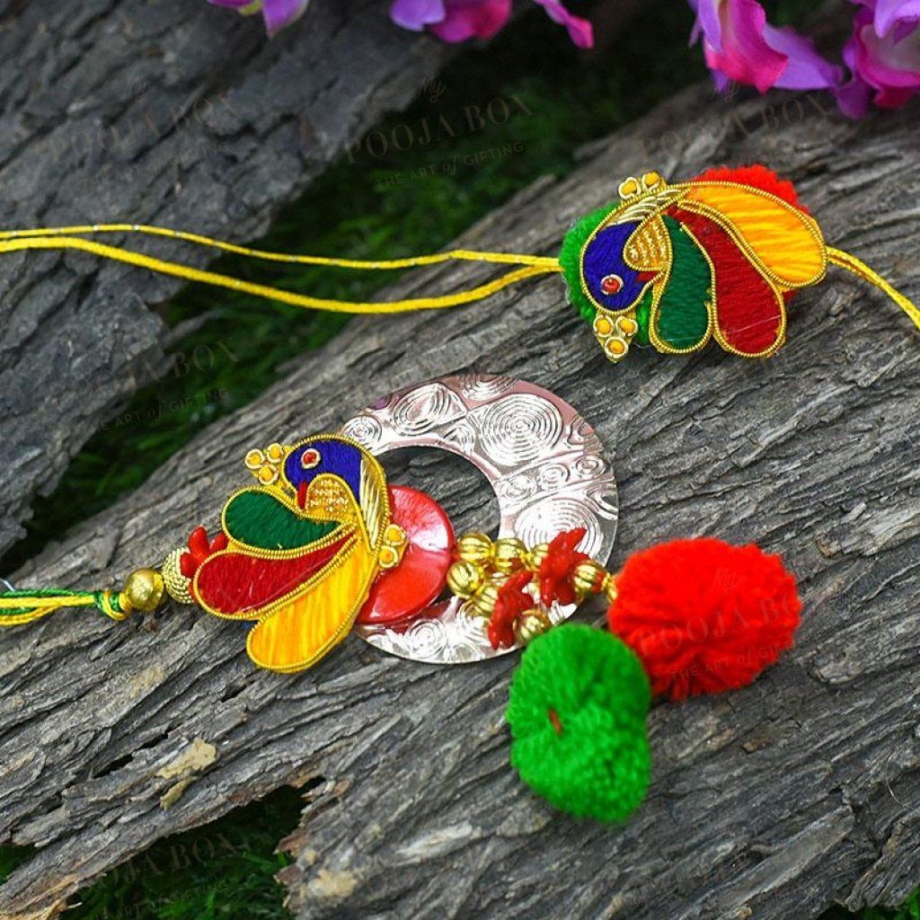 Pretty Handmade Resham Dhaga Bhaiya Bhabhi Rakhi