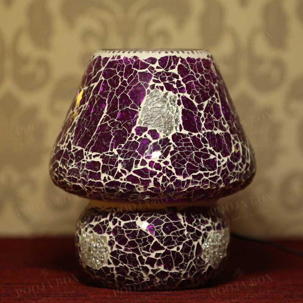 Pretty Purple Mosaic Crackled Table Lamp Home Decor
