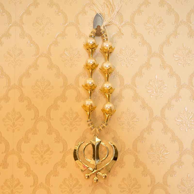 Dazzling Golden Khanda Car Hanging