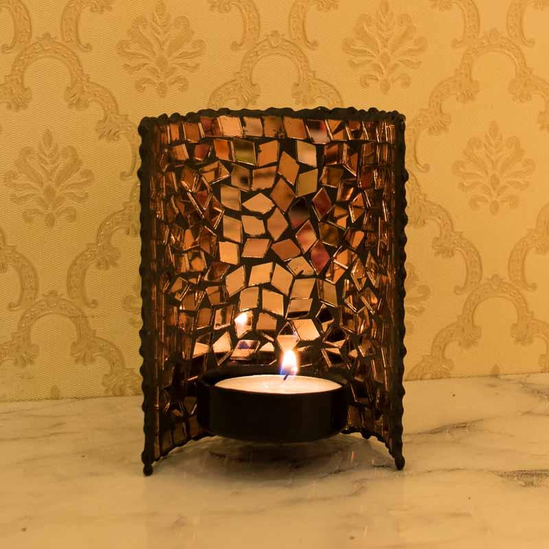 Bedazzling Mirror-Studded Reflective Black Tealight/Candle Holder
