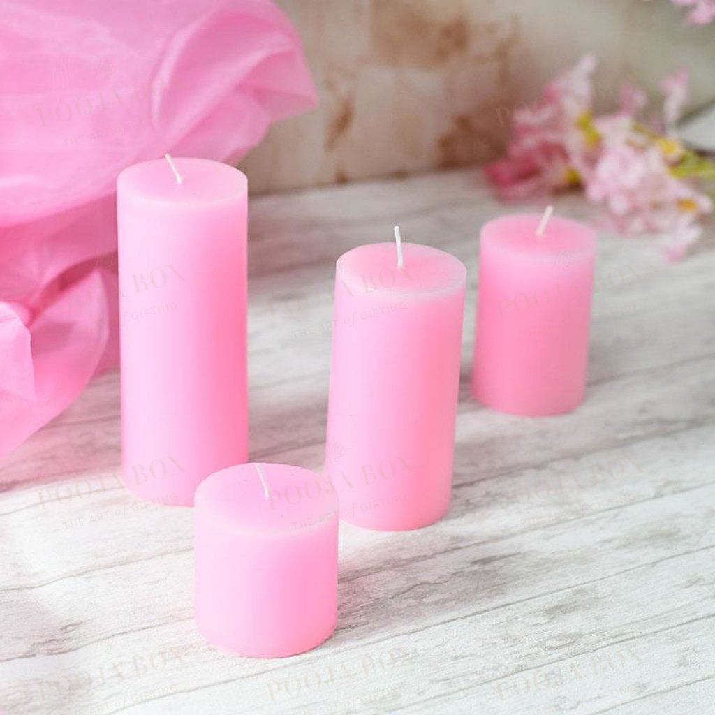 Rosy Pink Scented Pillar Candle Set Of 4