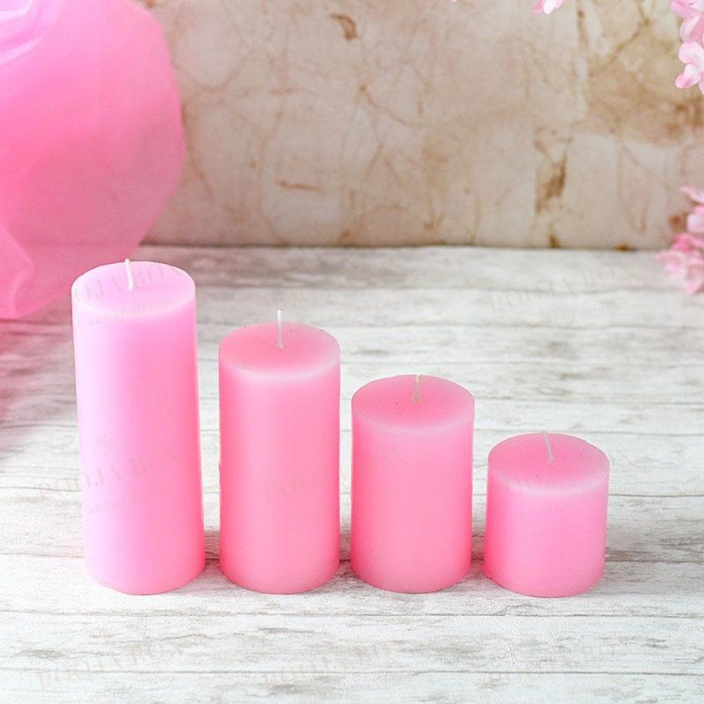 Rosy Pink Scented Pillar Candle Set Of 4