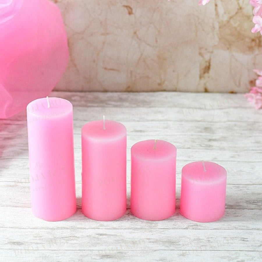 Rosy Pink Scented Pillar Candle Set Of 4