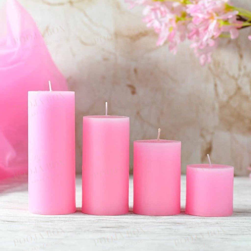 Rosy Pink Scented Pillar Candle Set Of 4