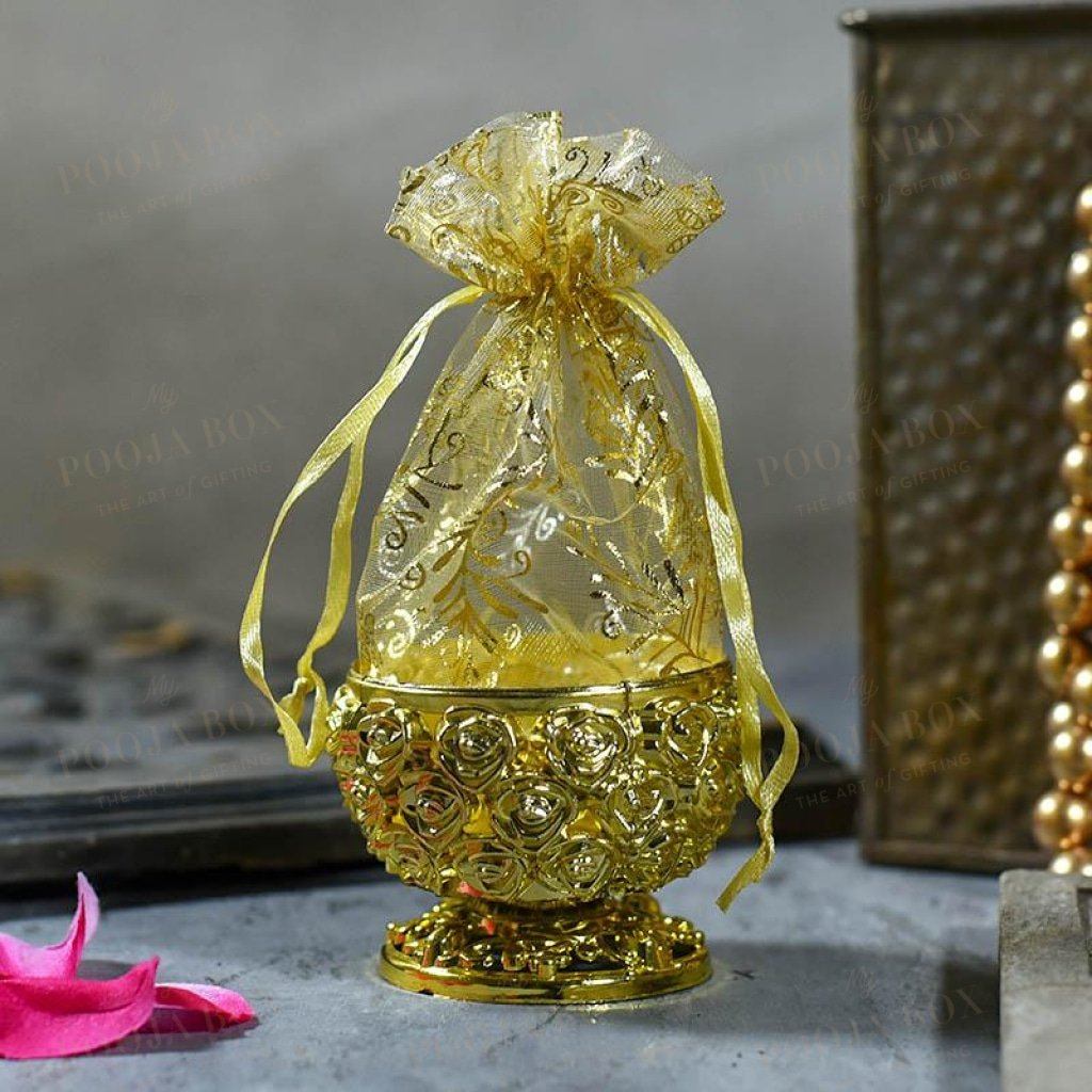 Shimmering Gold Trinket Box With Rose Pattern Jewellery