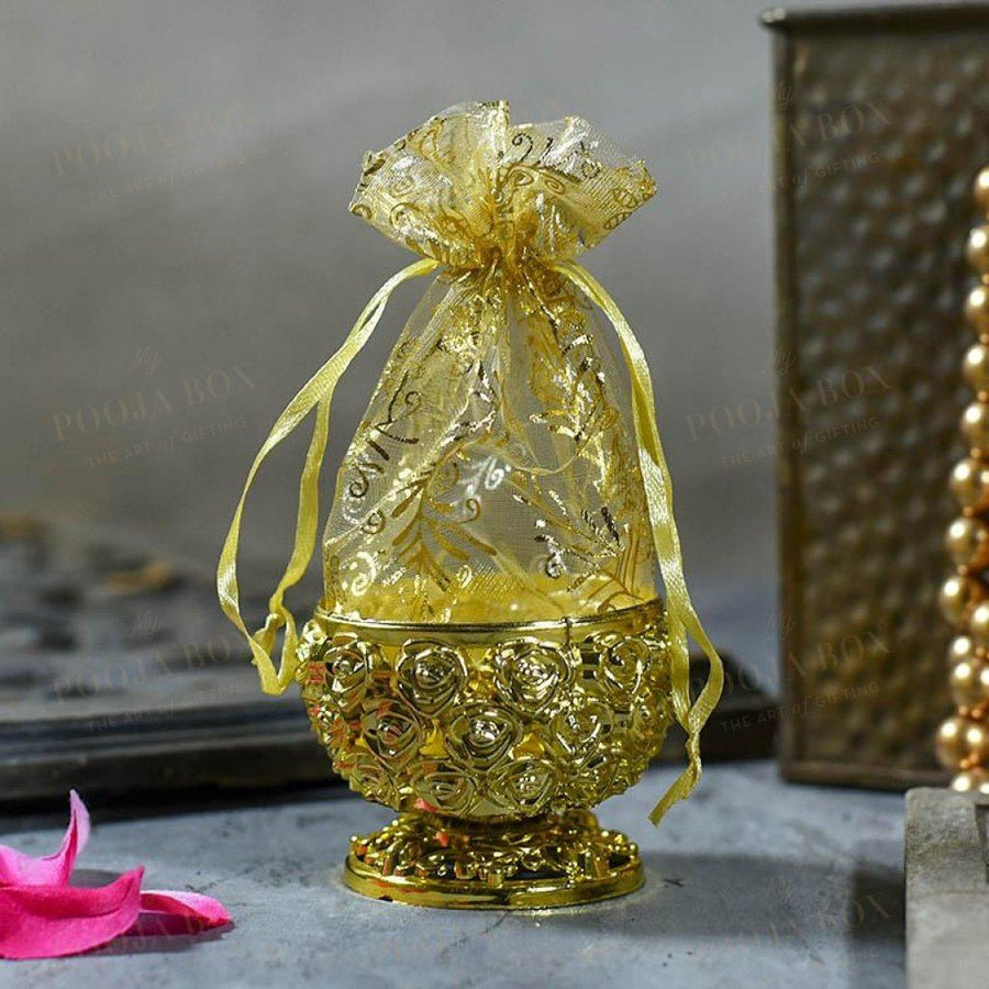 Shimmering Gold Trinket Box With Rose Pattern Jewellery