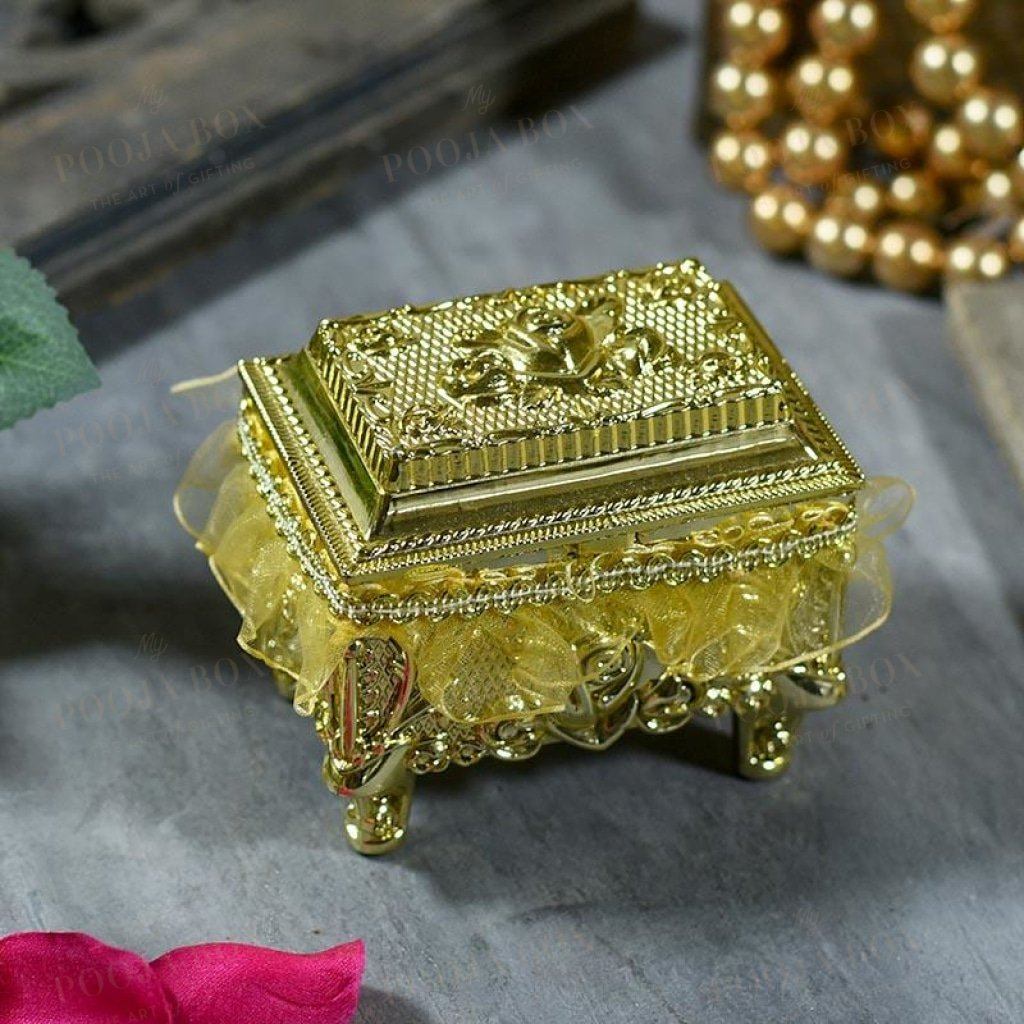 Shimmering Gold Trinket Box With Rose Pattern (Material: Plastic) Gifting