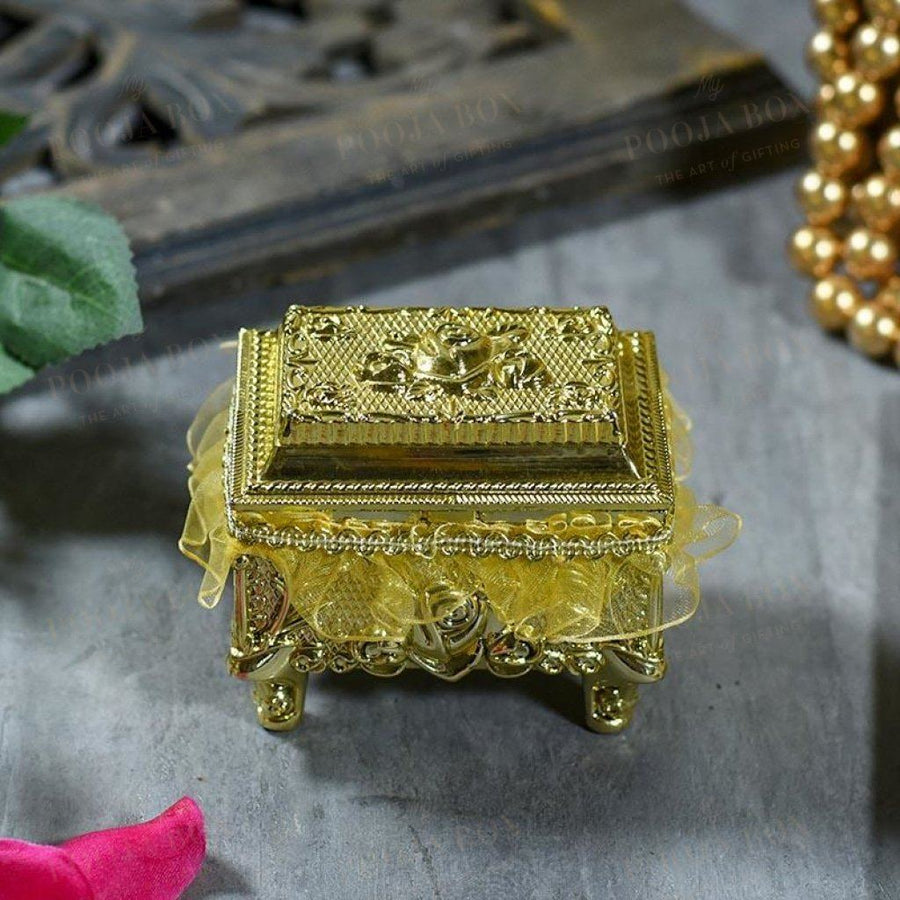 Shimmering Gold Trinket Box With Rose Pattern (Material: Plastic) Gifting