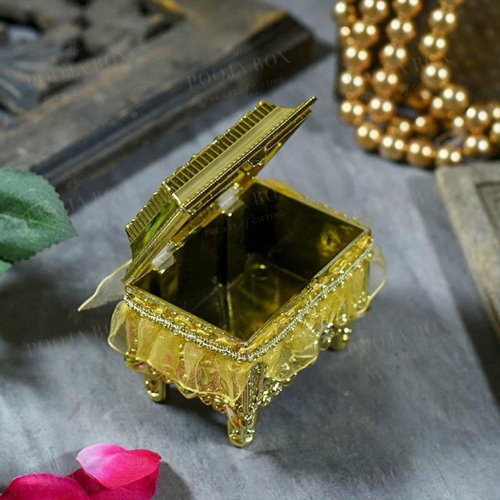 Shimmering Gold Trinket Box With Rose Pattern (Material: Plastic) Gifting