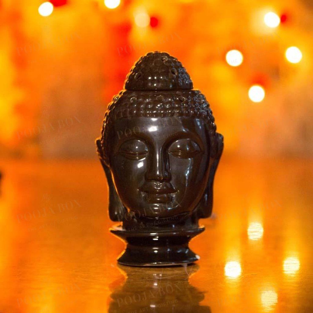 Shining Black Ceramic Buddha Head Aroma Diffuser Diffusor