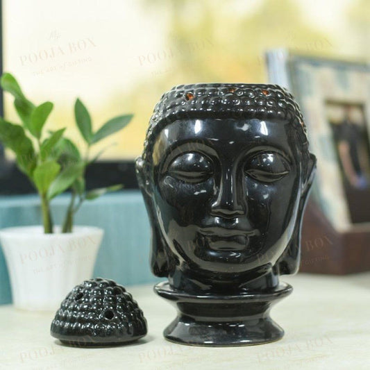 Shining Black Ceramic Buddha Head Aroma Diffuser Diffusor