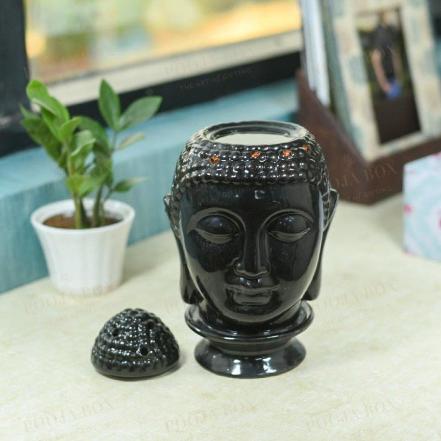 Shining Black Ceramic Buddha Head Aroma Diffuser Diffusor
