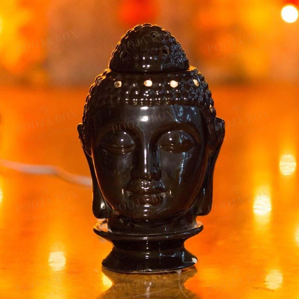 Shining Black Ceramic Buddha Head Aroma Diffuser Diffusor