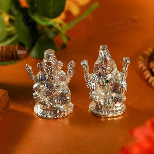 Silver Ganesh Laxmi Murti For Home Decor Idols