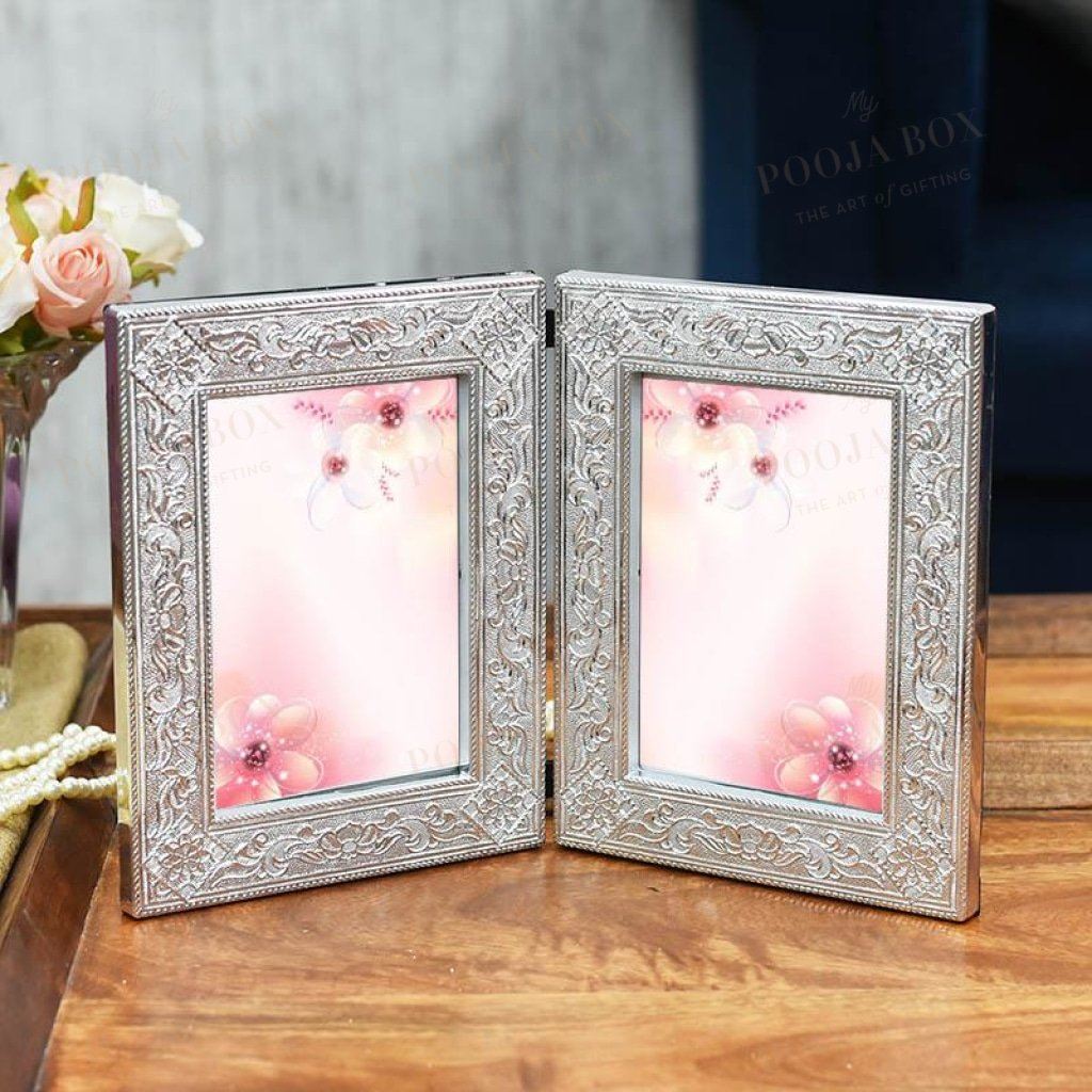 Silver Leaf Double Motif Photo Frame Home Decor