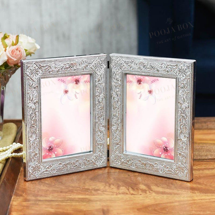 Silver Leaf Double Motif Photo Frame Home Decor