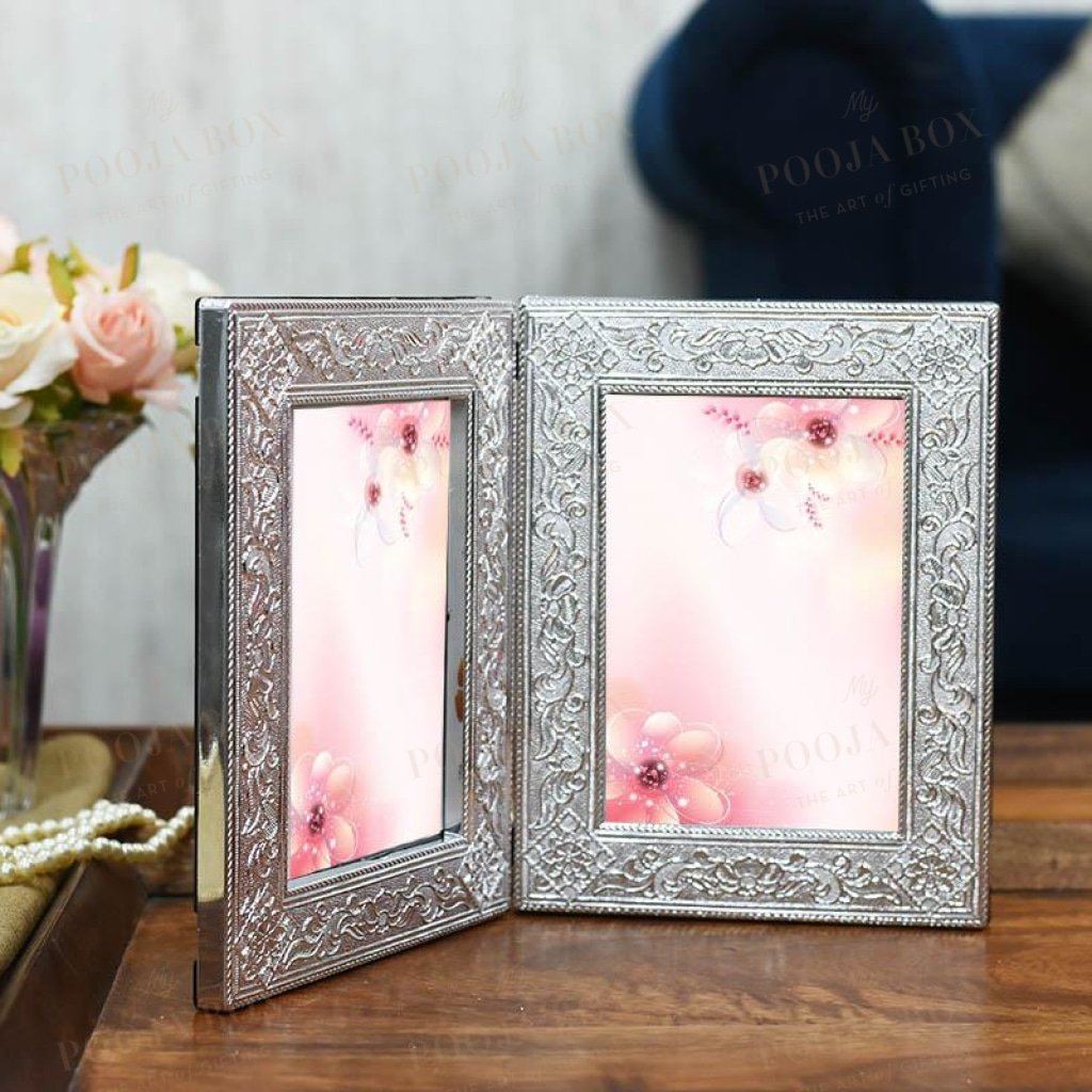Silver Leaf Double Motif Photo Frame Home Decor