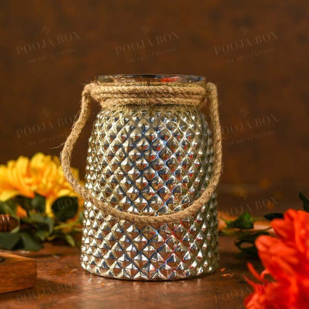 Silver Rope Jar Candle Holder