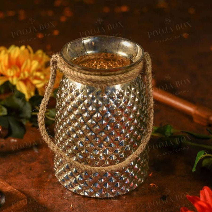 Silver Rope Jar Candle Holder