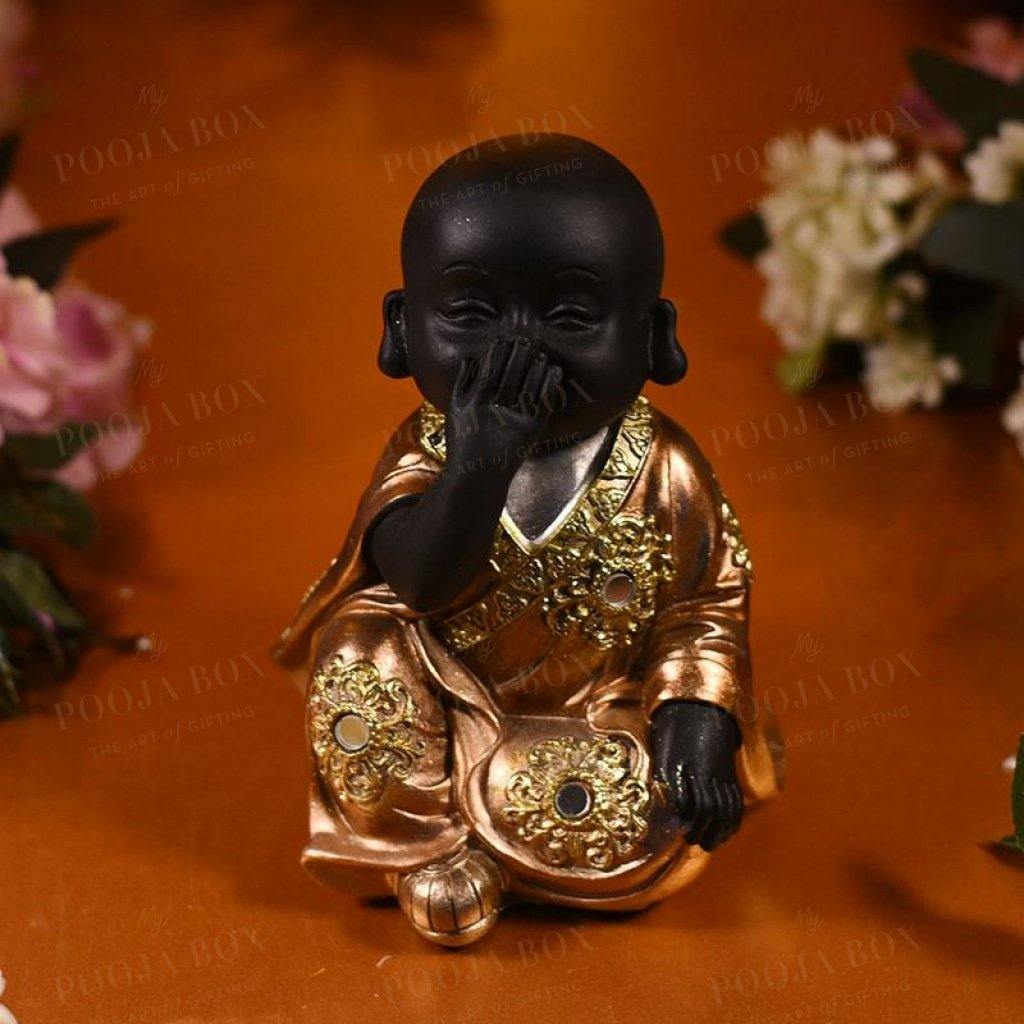 Sitting Baby Monk Figurine In Laughing Pose Feng Shui