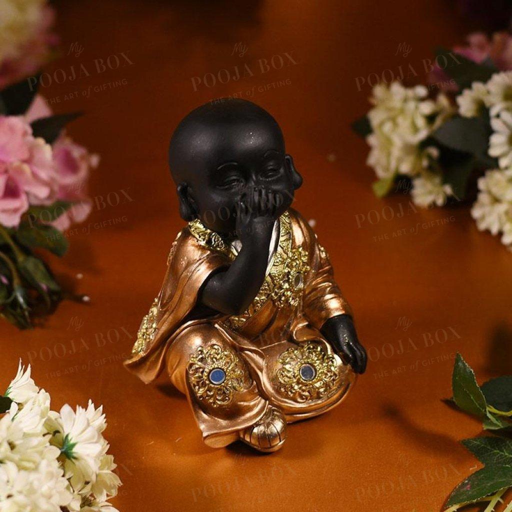 Sitting Baby Monk Figurine In Laughing Pose Feng Shui