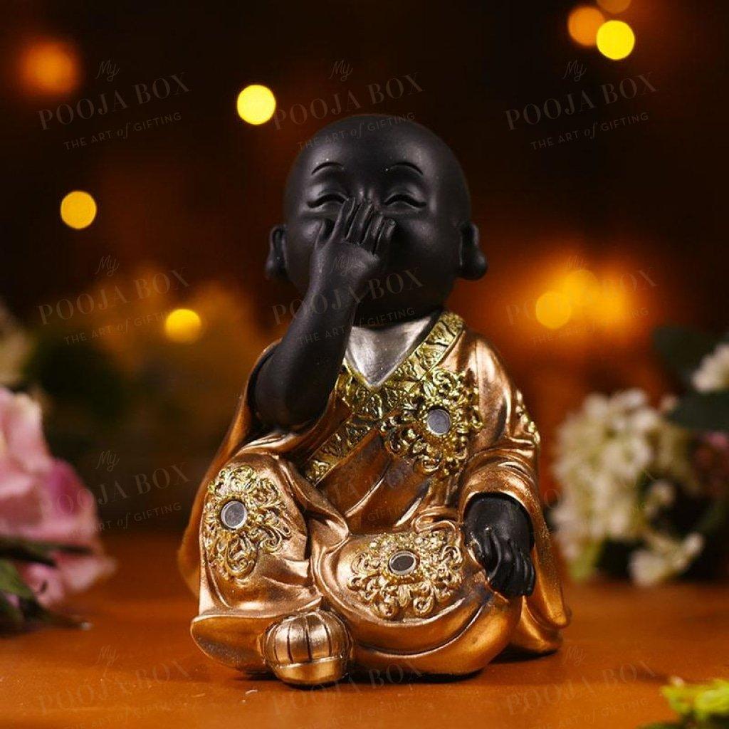 Sitting Baby Monk Figurine In Laughing Pose Feng Shui