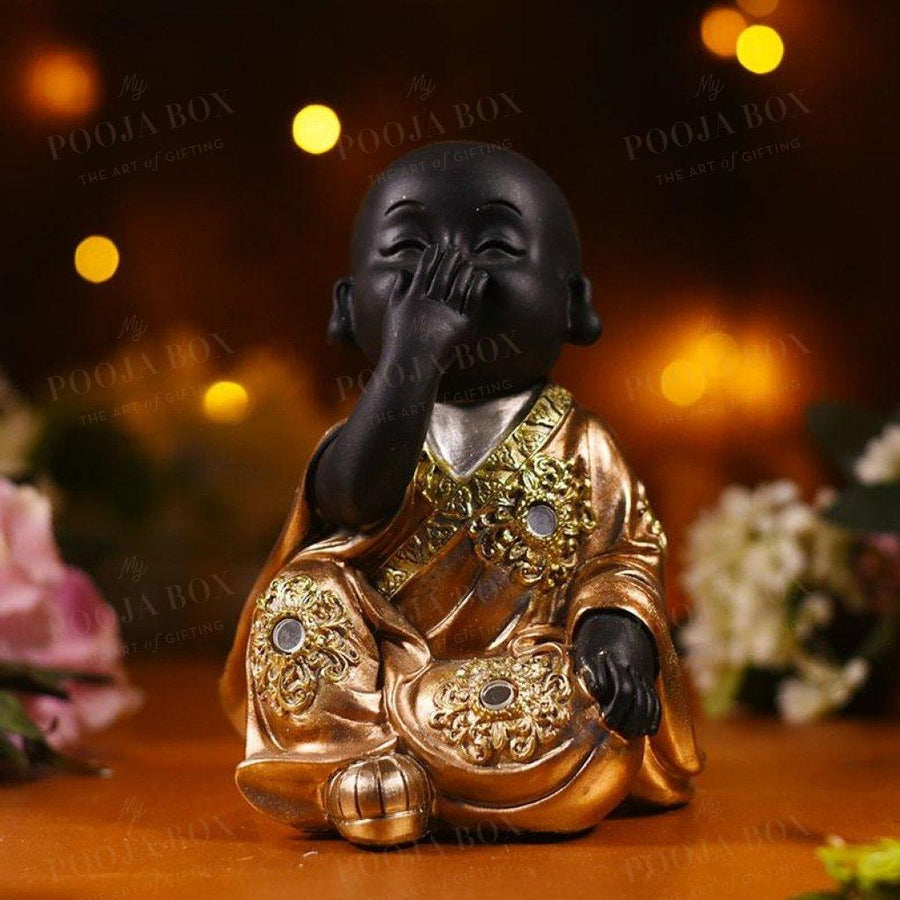 Sitting Baby Monk Figurine In Laughing Pose Feng Shui