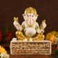 Sitting Ganesha With Zodiac Sign On Stand Idol