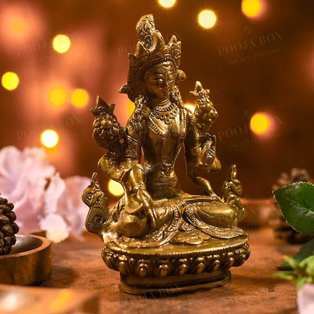 Studded Brass Tara Statue Idol