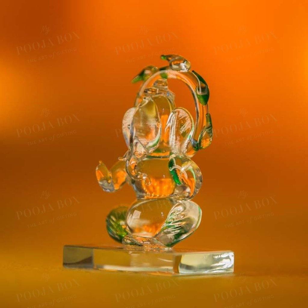 Stunning Ganesh Glass Idol In Transparent White And Green Idols