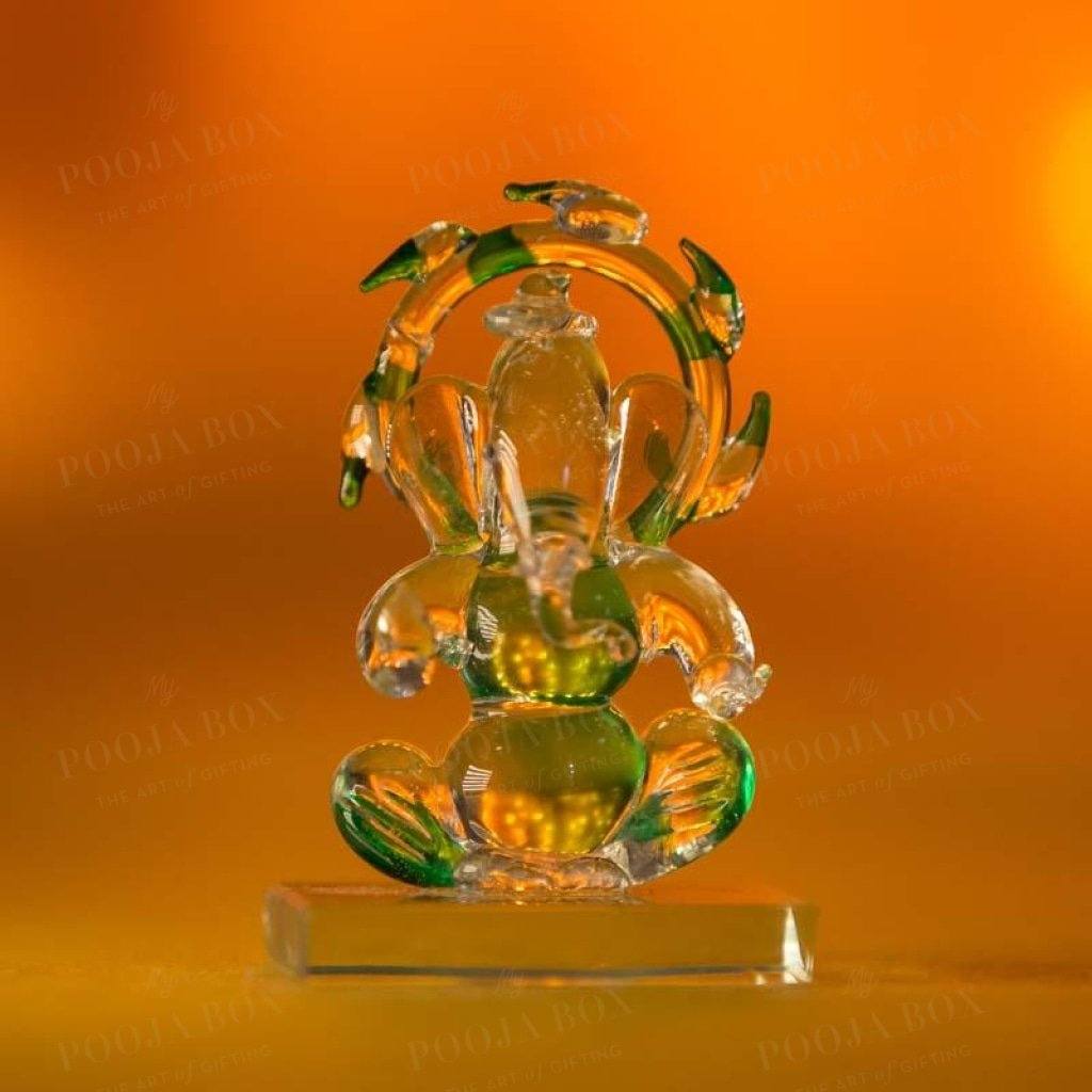 Stunning Ganesh Glass Idol In Transparent White And Green Idols