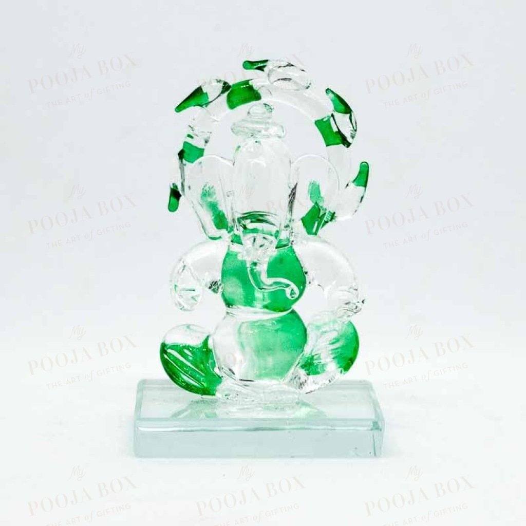 Stunning Ganesh Glass Idol In Transparent White And Green Idols