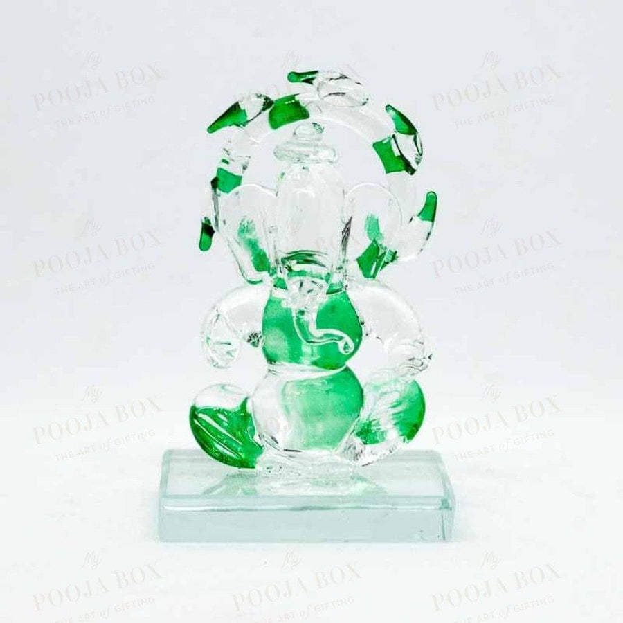 Stunning Ganesh Glass Idol In Transparent White And Green Idols