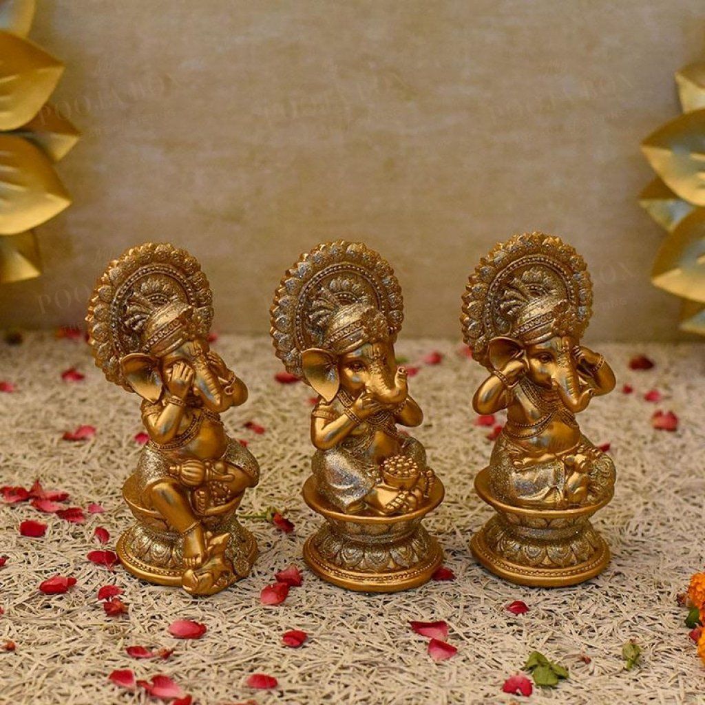 Three Wise Ganeshasspeak See And Hear No Evil (Set Of 3) Idol