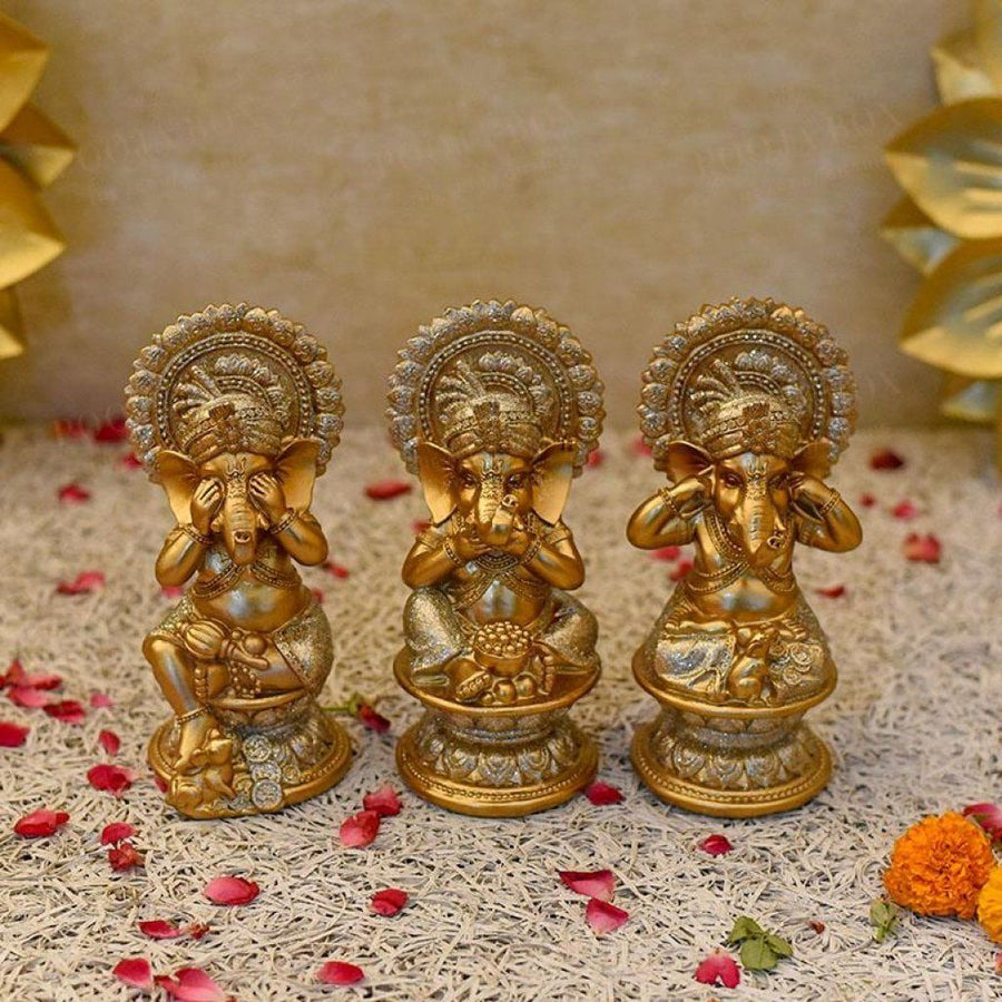 Three Wise Ganeshasspeak See And Hear No Evil (Set Of 3) Idol