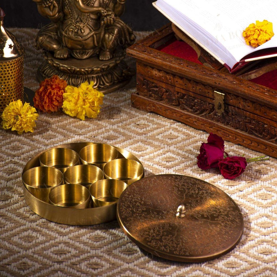 Traditional Antique Brass Pooja Samagridaan Item