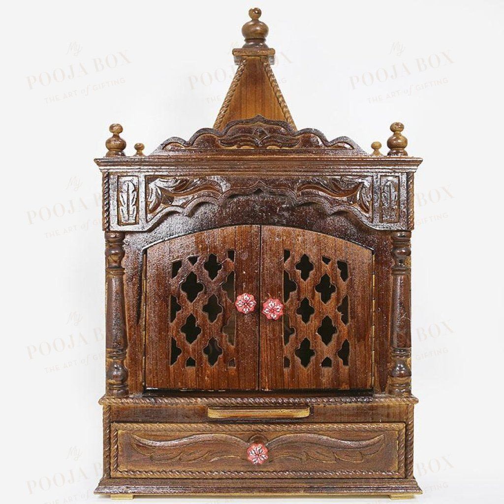 Traditional Wood Pooja Mandir With Doors Temple