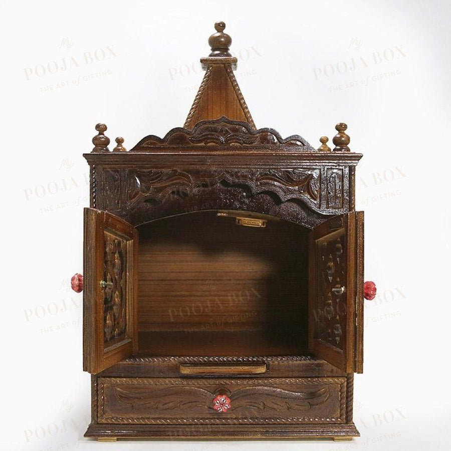 Traditional Wood Pooja Mandir With Doors Temple