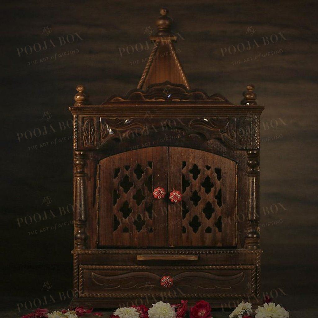 Traditional Wood Pooja Mandir With Doors Temple