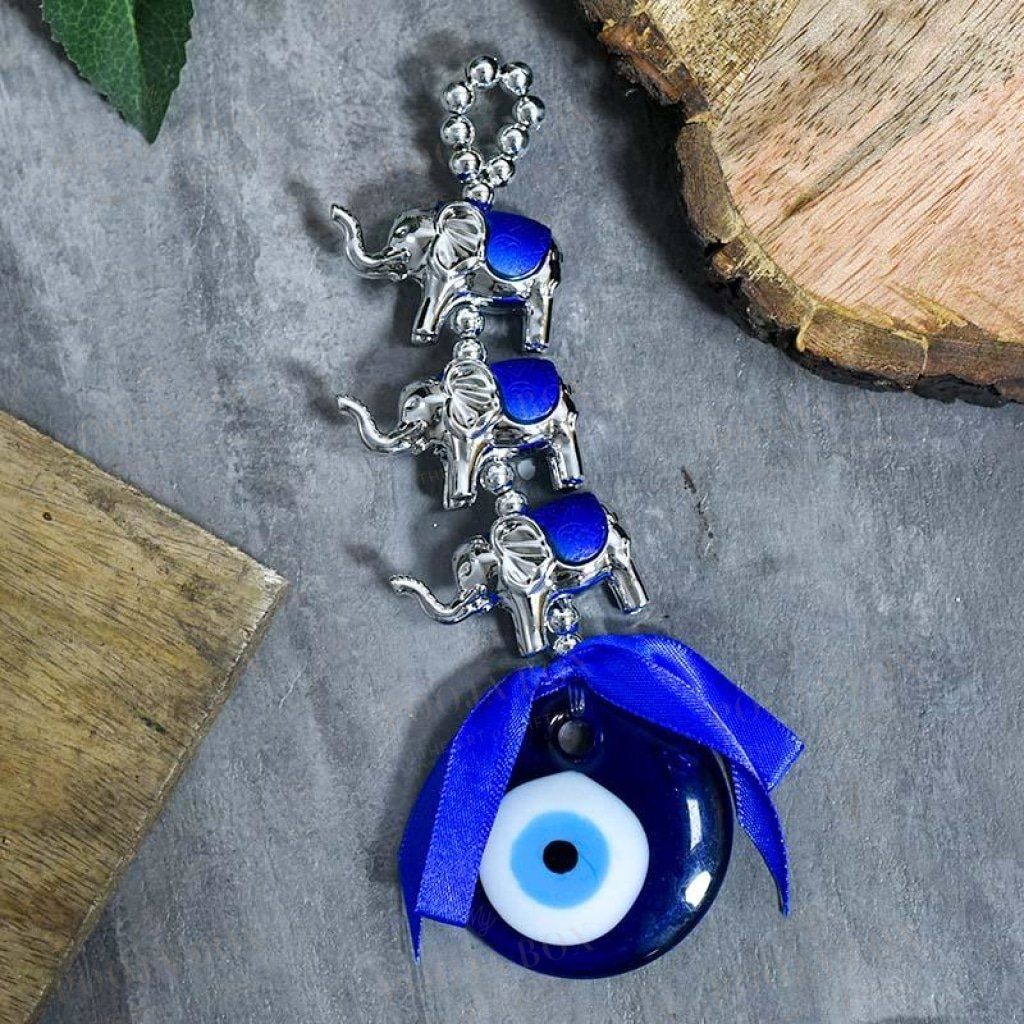Turkish Evil Eye & Elephants Wall Hanging Protection Amulet Feng Shui