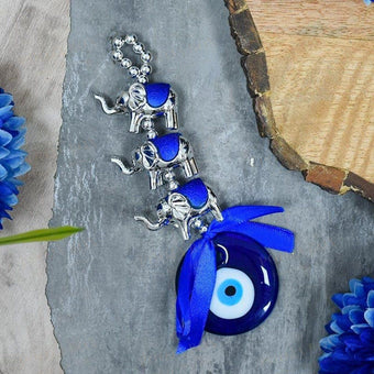 Turkish Evil Eye & Elephants Wall Hanging Protection Amulet Feng Shui