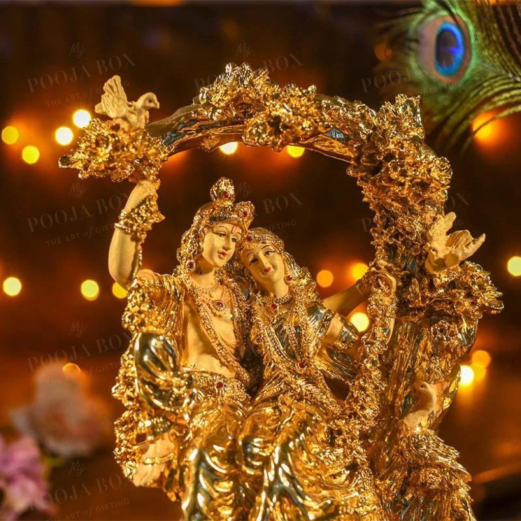 White Golden Radha Krishna Jhula Idols