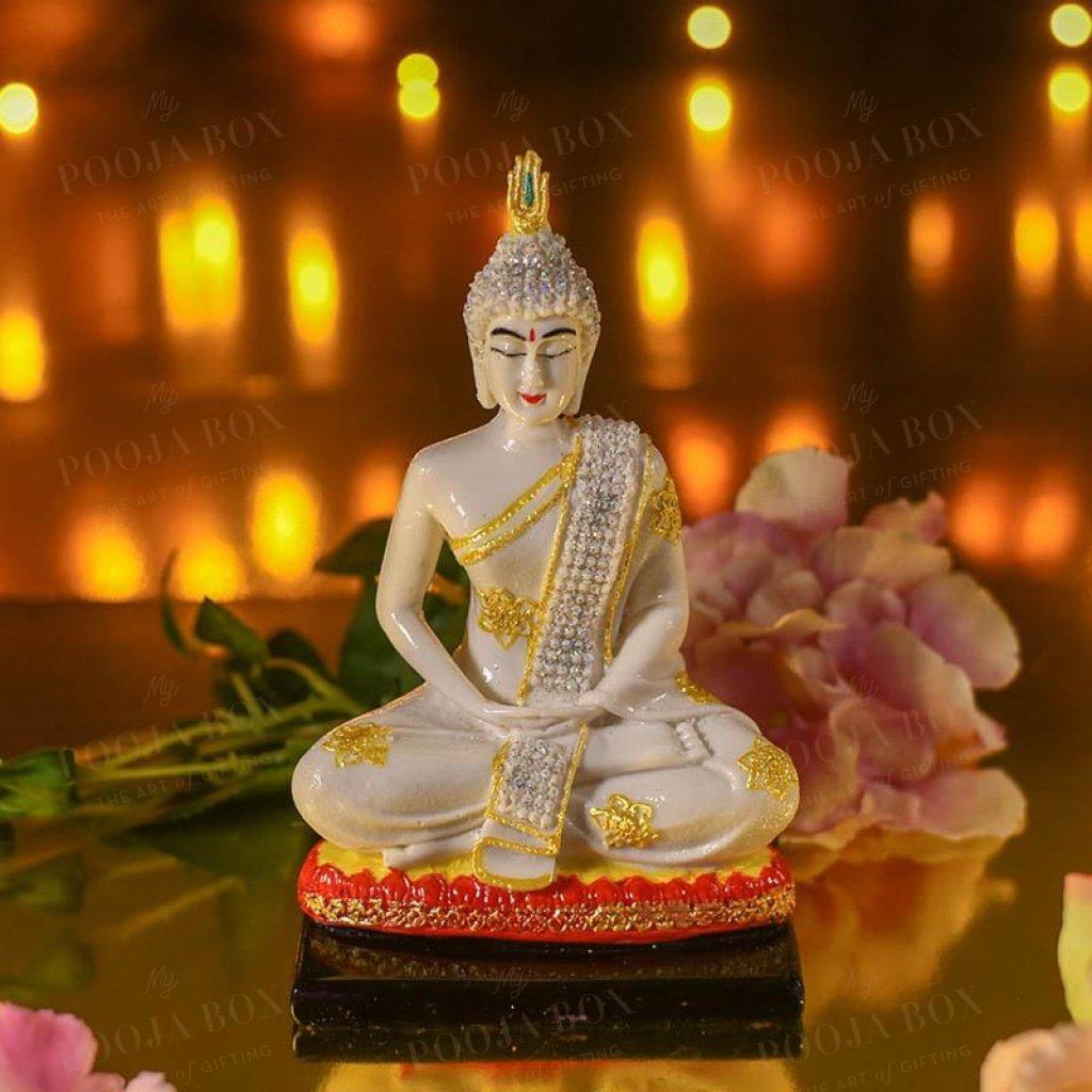 White Marble Dust Buddha Idol